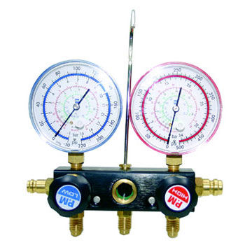 2 Way Manifold Set 80mm Gauges with Auto Coup